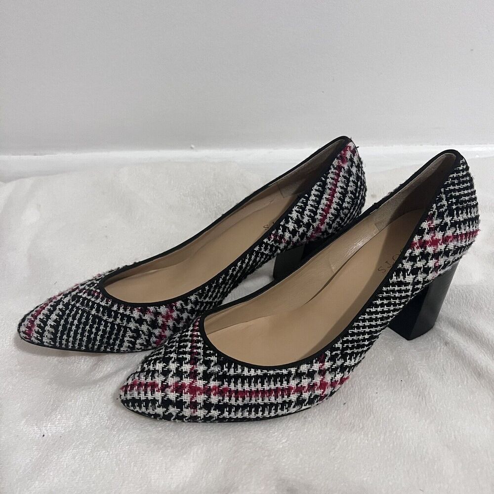 Talbots White and Black Houndstooth Pump Shoe Size 10.5 Block Heel Preppy Office
